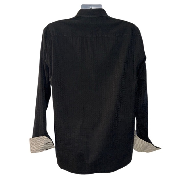 Bugatchi Uomo Shaped Fit Dress Shirt Black Geometric Texture Size Large - Picture 2 of 9